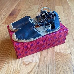 Tory Burch Positano Lace Up Flat Espadrilles size 8